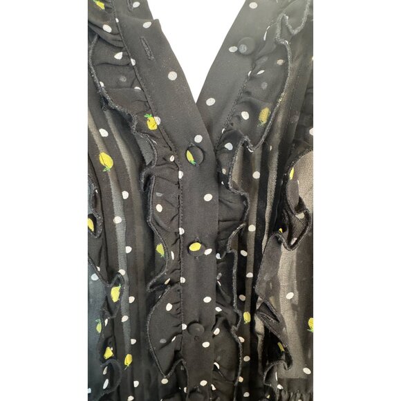 2/$30Torrid Plus Size 5 Black Sheer Polka Dot Yellow Black Tunic Top Ruffles - Picture 7 of 16
